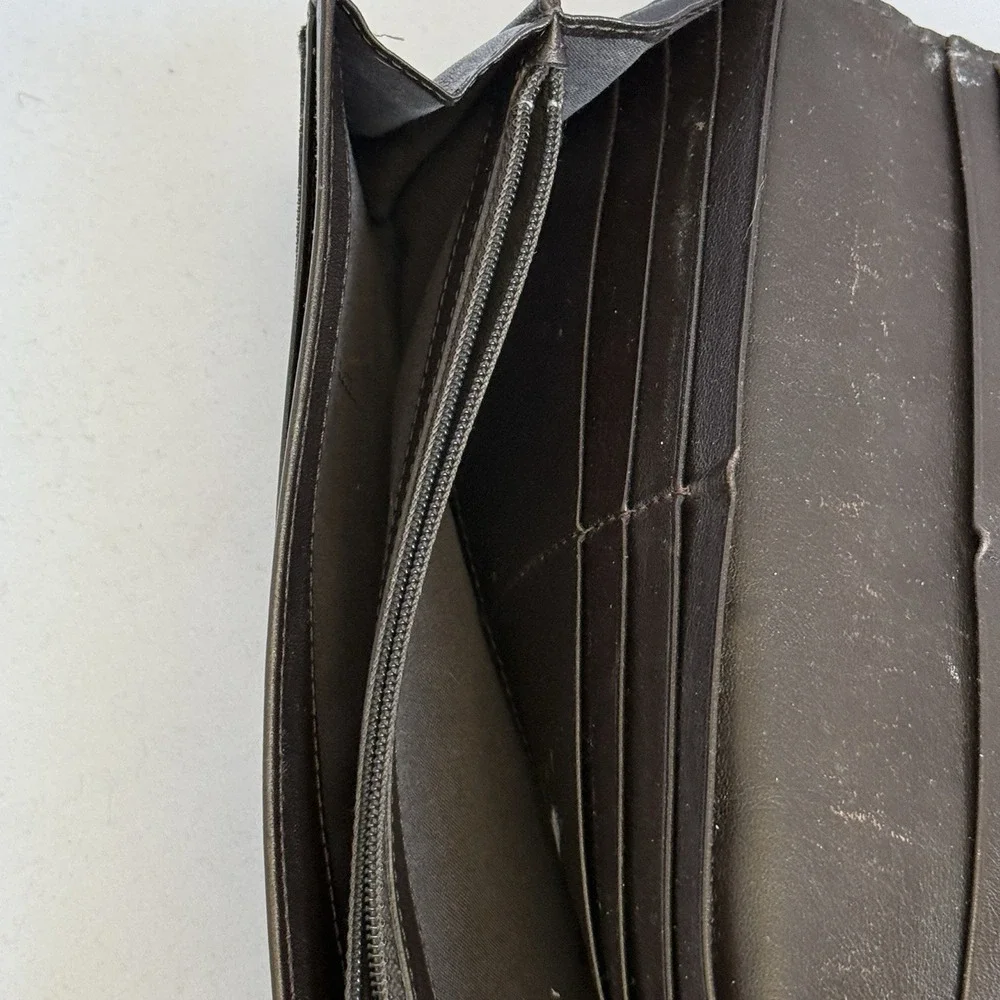 Fendi Zucca Continental Long Wallet Black Brown Canvas Gold‎ Tone Buckle
